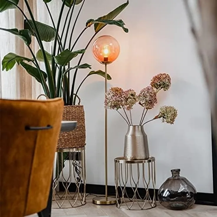 Qazqa Stehlampe Pallon, ohne Leuchtmittel, E27, Rosa, Art Deco, Glas, 1-flammig