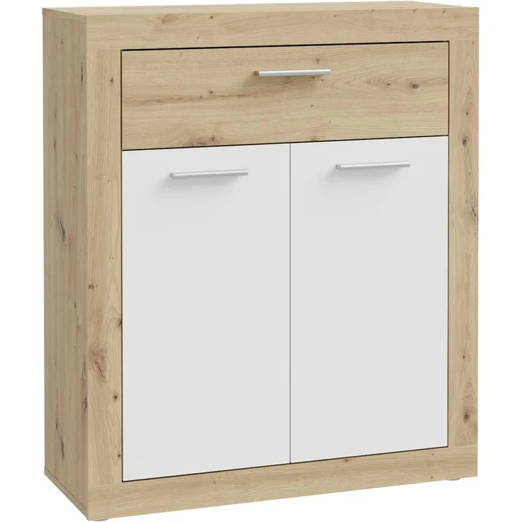 Schuhkommode >BACCIO< 2 Türen, 1 Schub, Weiss/ Artisan Eiche Dekor - 83x98,2x33,8cm (BxHxT) – Bild 4