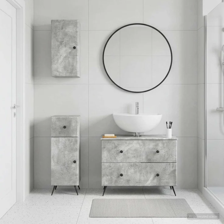 vidaXL 3-teiliges Badezimmer-Schranksystem BREDA Betongrau 3417804 – Bild 1
