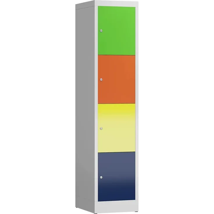 Schließfachschrank Fächerschrank 4 Fächer 1800 x 400 x 500 mm Spind lichtgrau/bunt