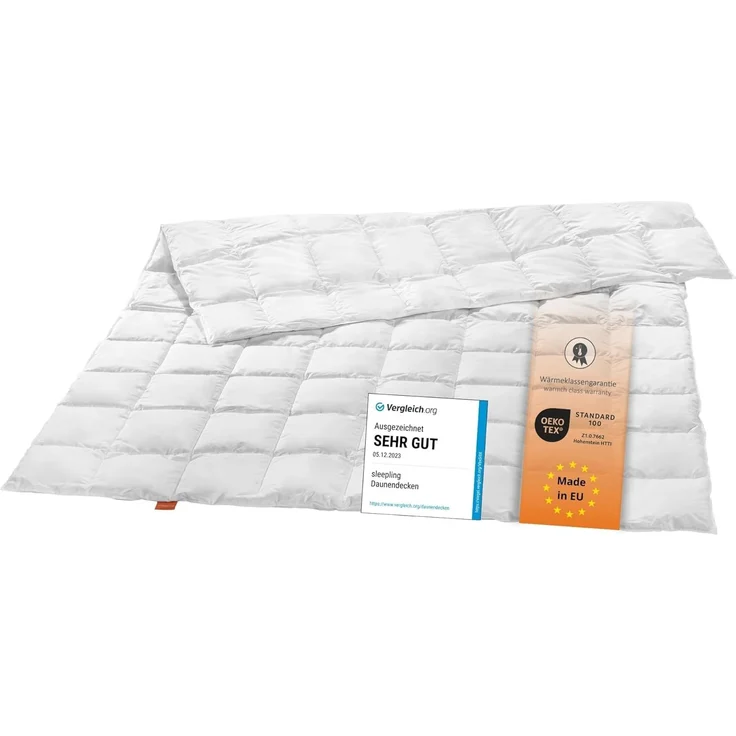 sleepling Daunenbettdecke Komfort Daunendecke, Füllung: 90% Daunen, 10% Federn, Bezug: 100% Baumwolle, waschbar bei 60°C, 5 Wärmeklassen, für Allergiker geeignet NOMITE – Bild 1