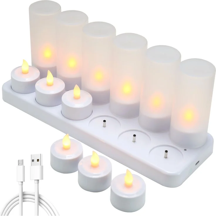 EXTSUD 12 Stück Led Teelichter Aufladbare Teelicht mit Ladestation Elektrische Teelichter Wiederaufladbar Kerzen Flackernd Flammenlose Kerzen für Halloween Weihnachten Tisch Deko