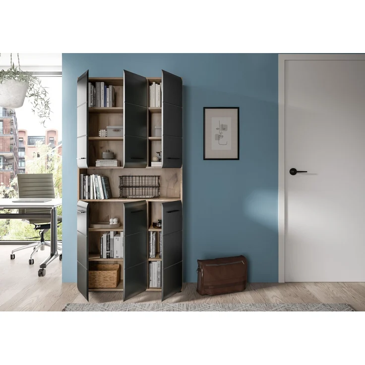 Mehrzweckschrank (B/H/T: 90x185x30 cm) in schwarz matt und Nox Oak Nachbildung – Bild 10
