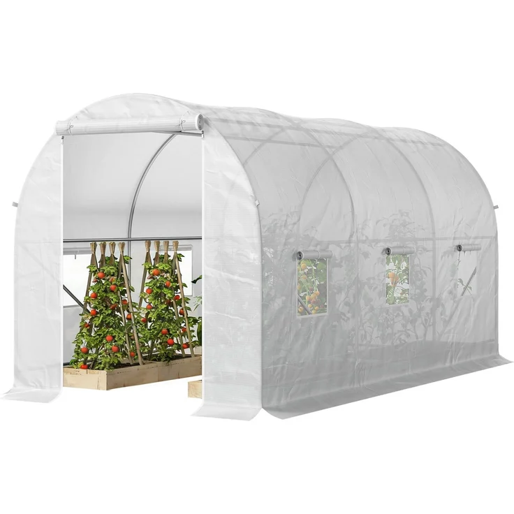 Wohnora-7 m² großes Gartentunnelgewächshaus mit Tür und 6 Fenstern, 140 g/m² PE-Folie, 350 x 200 x 200 cm, weiß,H 2000cm x T 1500cm x B 2000cm – Bild 3