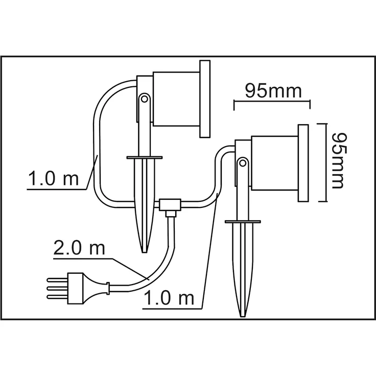 TRANGO LED Gartenstrahler, 2-flammig 3074B Strahler IP65 Außenleuchte *ELLA* inkl. 2x 3 Watt GU10 LED Leuchtmittel – 3000K warmweiß & 2 Meter Zuleitungskabel +1 Meter als Teichstrahler, Gartenlampe, Außenlampe, Wegbeleuchtung – Bild 2