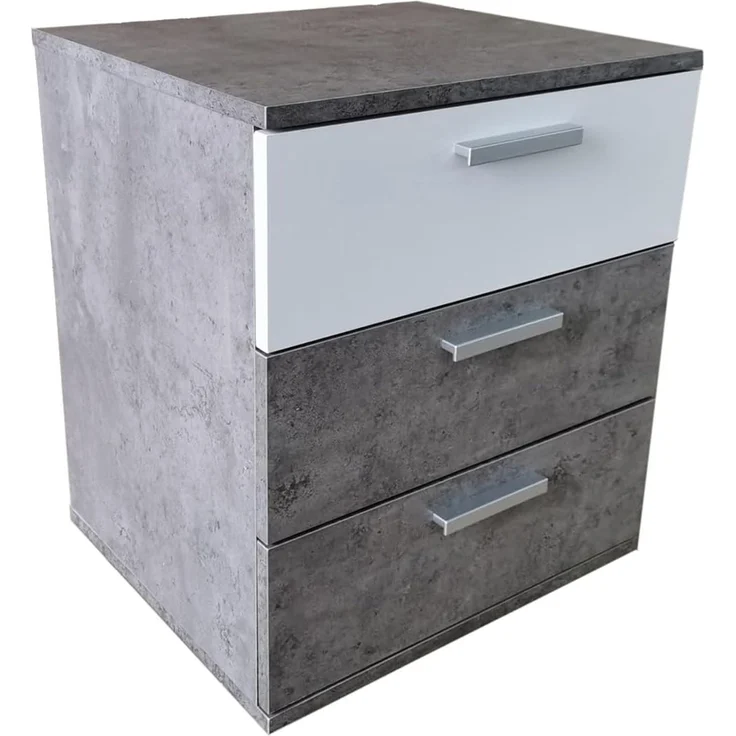 HTI-Living Nachtschrank Nachtkommode 3 Schubladen Nina Beton Weiß 2er-Set (Set, 2-St, 2 Nachtschränke) Nachtschrank Nachttisch – Bild 2