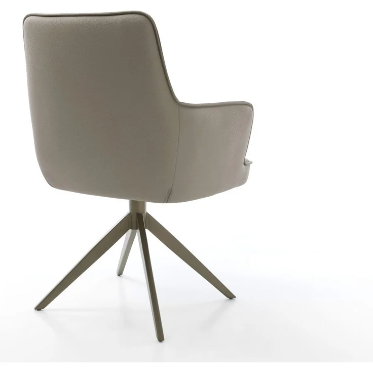 Drehstuhl Heira-Flex mit Armlehnen Echt-Leder Schlamm Kreuzgestell breit Effektfinish Titan 360° drehbar Taschenfederkern – Bild 5