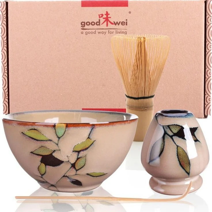Goodwei Teeservice Matcha Teezeremonie Set "Bamboo" mit Teeschale, Besen und Besenhalter (4-tlg), 1 Personen, Keramik, handgearbeitet – Bild 4