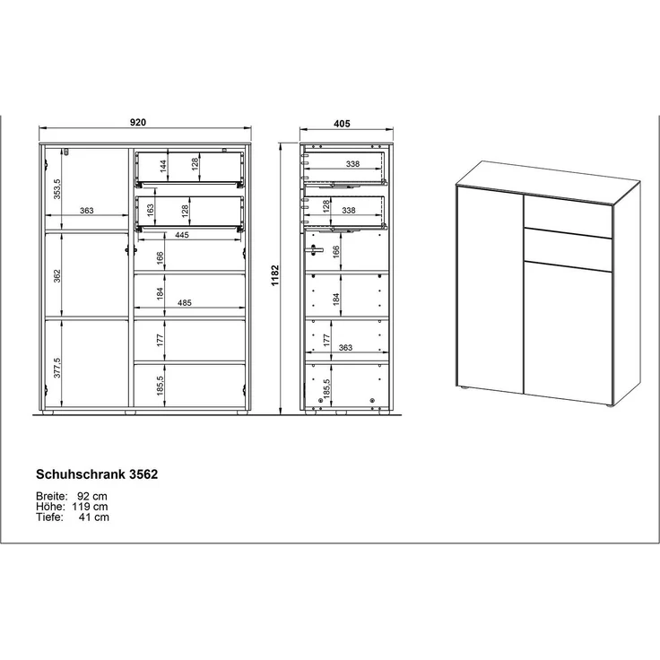Schuhschrank Luna / GW-Lomena, Holzwerkstoff, Grau, 92 x 119 x 41 cm – Bild 8