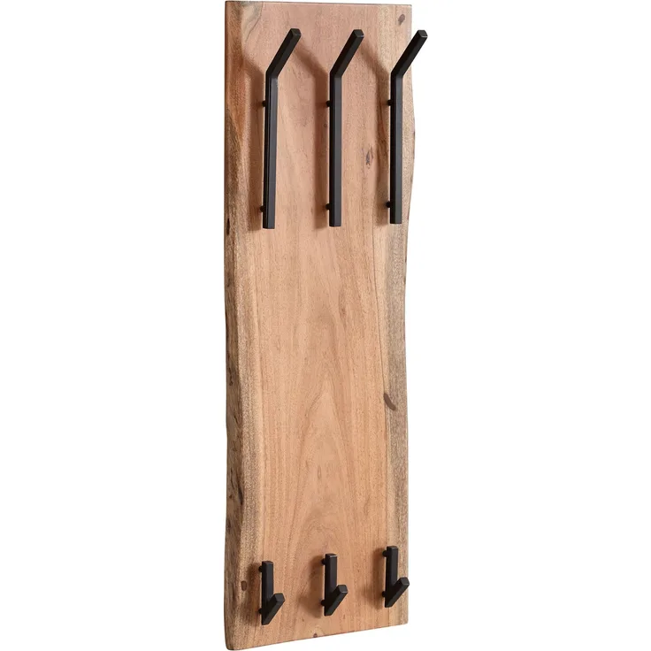 Wandgarderobe Akazie Massivholz Metall Hakenleiste 2-reihig 35,5x100x11cm
