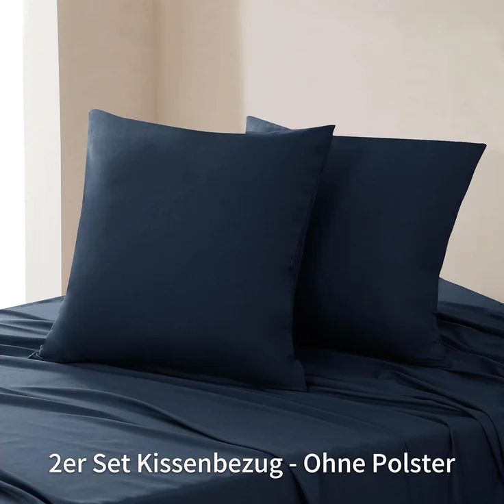 Kissenbezug 80x80 2er Pack Dunkelblau Mikrofaser Reißverschluss – Bild 2