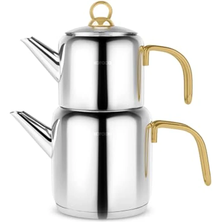 Karaca New Mira Gold Türkisches Teekannen-Set, Induktionsgeeignet, 1L Teekanne & 2L Teekessel aus Edelstahl, Spülmaschinenfest, Türkische Teekanne, Teekocher, Tea Maker, Caydanlik, Demlik – Bild 2