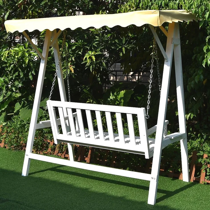 Hollywoodschaukel Weiß/Grau Holz Gartenbank Outdoormöbel Hängeliege Sonnendach – Bild 4