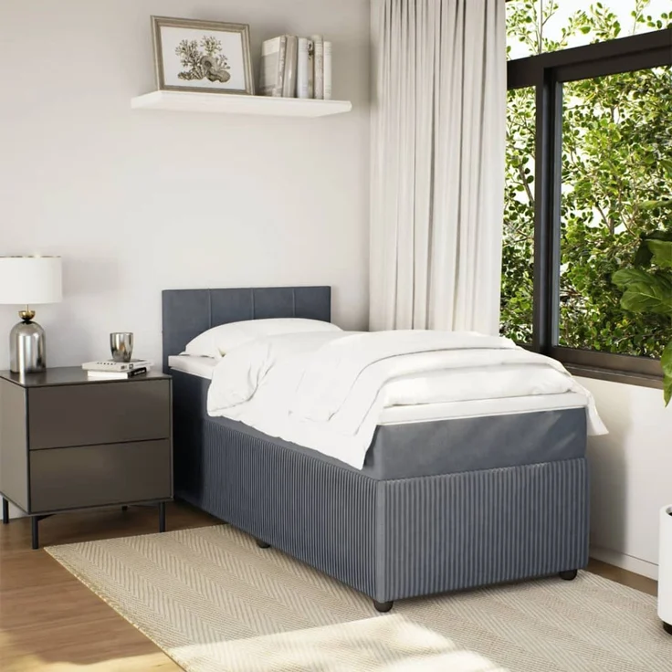 vidaXL Boxspringbett mit Matratze Dunkelgrau 90x200 cm Samt 3287651 – Bild 3