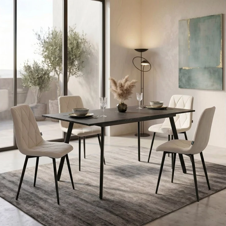 B&D home Essgruppe Mara & Vicka, (Set, 5-tlg, 1 Tisch / 4 Stühle), Esstisch ausziehbar bis 160cm für 4-6 Personen, Stühle in Samtstoff – Bild 2