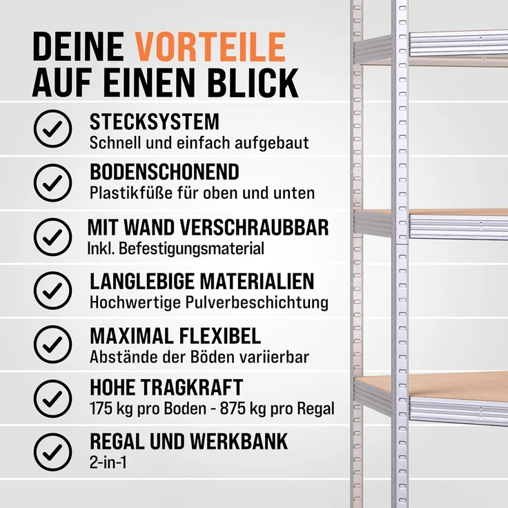 monzana Schwerlastregal, 3er Set Eckregal 2625 kg 15 MDF-Platten Regal Lagerregal Kellerregal – Bild 9