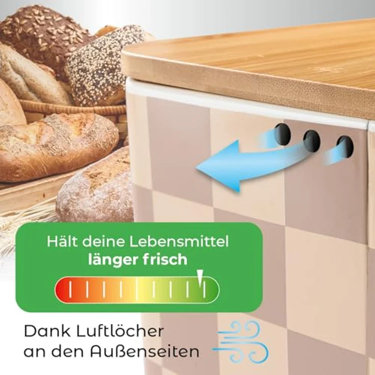 Lumaland Brotkasten Karo-Design 10l beige/weiß mit Bambusdeckel – Bild 7