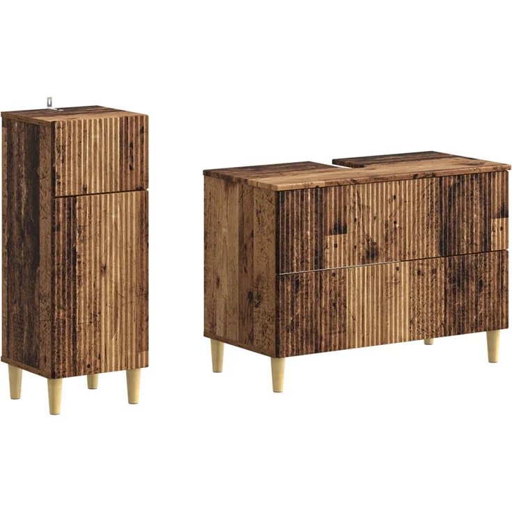 vidaXL 2-teiliges Badezimmer Schrank Set ARNHEM Altholz Holzwerkstoff 3417691 – Bild 1