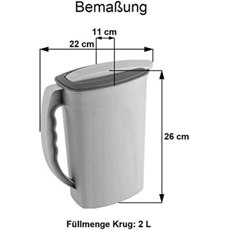 Engelland Wasserkrug Getränkekkrug mit Füllskala und abnehmbarem Deckel, (Vorteils-Set, 2-tlg, 2 Liter Fassungsvermögen je Krug), BPA-frei, frostbeständig, spülmaschinengeeignet, Kühlschrankkrug – Bild 6