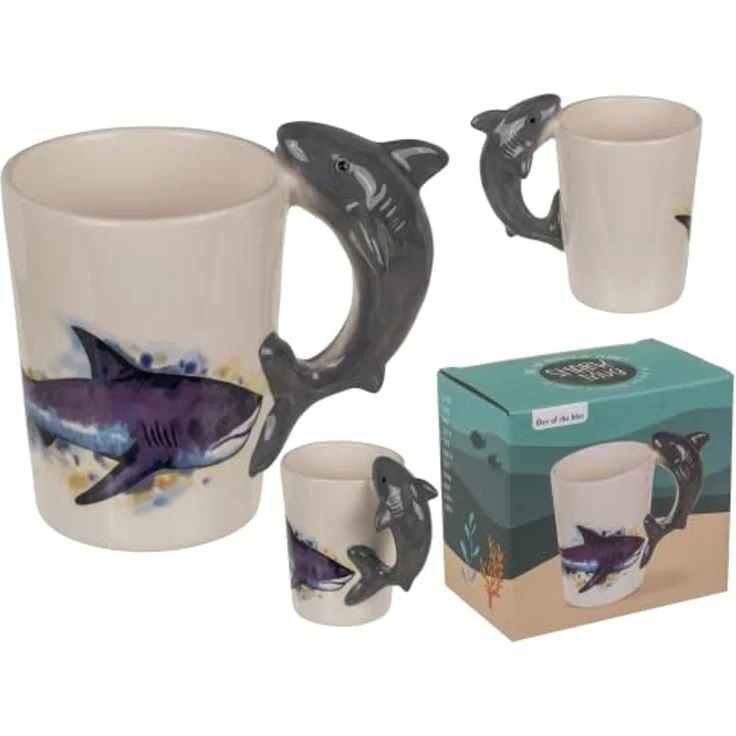 Tasse ca. 300 ml im 3D Design Meereswelt mit verschiedenen Motiven Kaffeetasse Hai – Bild 1