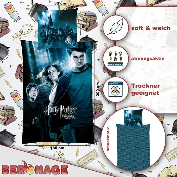 BERONAGE Wendebettwäsche Harry Potter Bettwäsche Azkaban Blau Linon / Renforcé, Baumwolle, 2 teilig – Bild 2