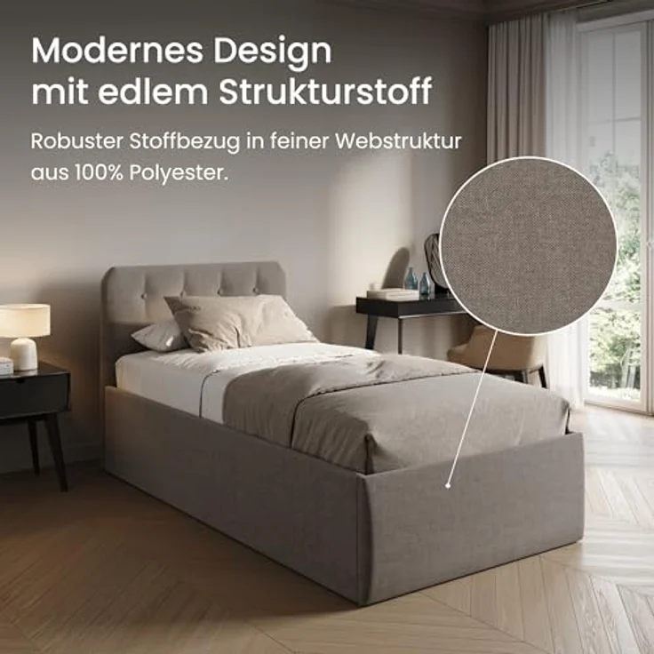 Home Collective Polsterbett Bett mit Stauraum, verstellbarem Lattenrost, viele Größen (Größen: 100x200 120x200 140x200 160x200 180x200 200x200, hochwertiger Strukturstoff, made in Germany), modernes Design mit hochwertigem Strukturstoff 100x200 cm, Dun... – Bild 6