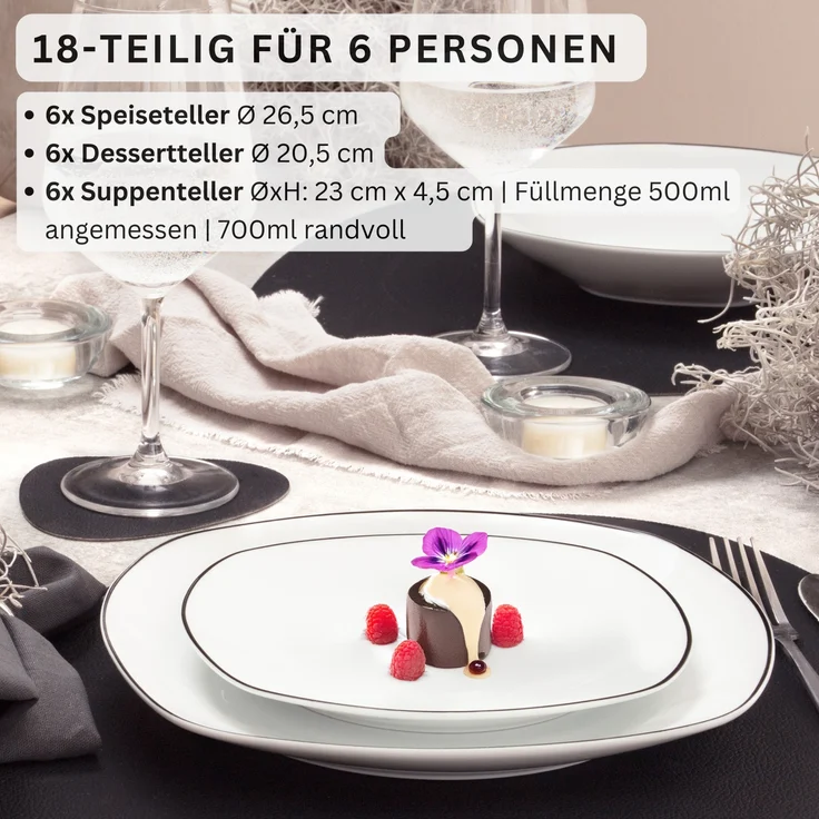 SÄNGER Porzellan Geschirrset Bilgola Black Rim 18 teilig für 6 Personen – Bild 2