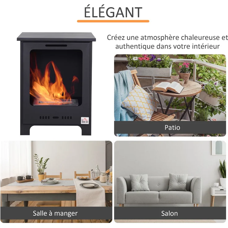 JARDJ Bioethanol-Kamin auf Füßen, 0,9-Liter-Brenner, 3 Stunden Brenndauer, Kaminofen im Neo-Retro-Stil, Maße: 40 x 30 x 50 cm (L x B x H), Geeignet für Räume von 20–25 m², Farbe: Schwarz – Bild 8