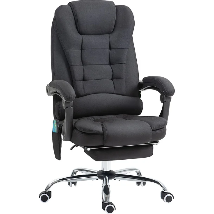Bürostuhl mit Massagefunktion, Ergonomisch Schreibtischstuhl mit Liege- & Wärmefunktion, Höhenverstellbar Computerstuhl mit Fußstütze, Seitentasche und Fernbedienung, Schwarz--Schwarz--65x70x119cm--YOUDENOVA – Bild 1