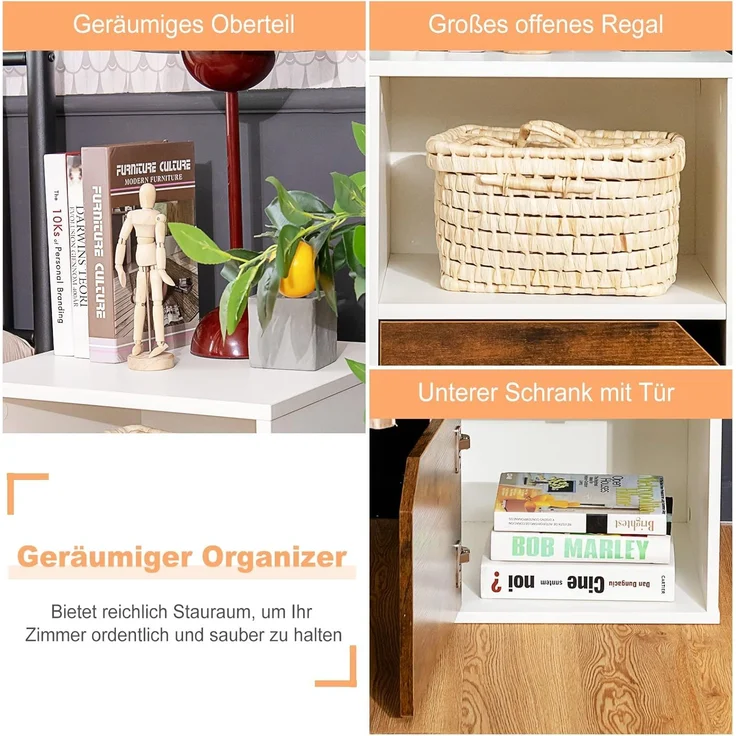 COSTWAY 2er Set Nachttische Holz, Beistelltisch mit mit offenem Regal & Türschrank, 3 Ebenen Kaffeetisch, Sofatisch für Wohnzimmer, Schlafzimmer, Arbeitszimmer, Büro wei? – Bild 5