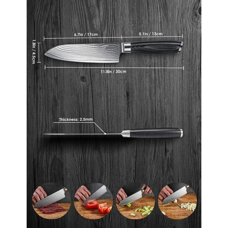 Vivitar Santokumesser 17 cm, Japanisches VG-10 Damastmesser aus 67-lagigem Damaststahl, ergonomisch professionelles Kochmesser für Fleisch, Fisch, Gemüse – Bild 3