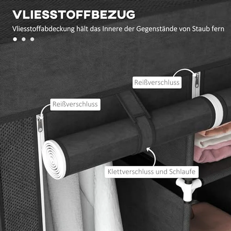 HOMCOM Stoffschrank Kleiderschrank mit Kleiderstangen und Schubladen (Faltbare Garderobe, 1-St, Faltschrank) Schwarz, 125 x 43 x 162,5 cm – Bild 5