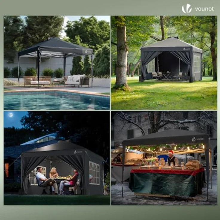 VOUNOT Pavillon 3x3 m Wasserdicht Stabil Winterfest, Pop Up Faltpavillon mit 4 Seitenteilen und 5 Sandsäcke, Faltbar Partyzelt Gartenzelt Gartenpavillon inkl. Tasche, Grau – Bild 5