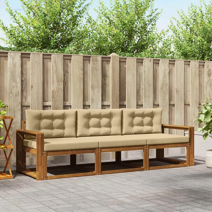 vidaXL Outdoor-Sofagarnitur 3 stk. 3-Sitzer Natur und Beige 3367131