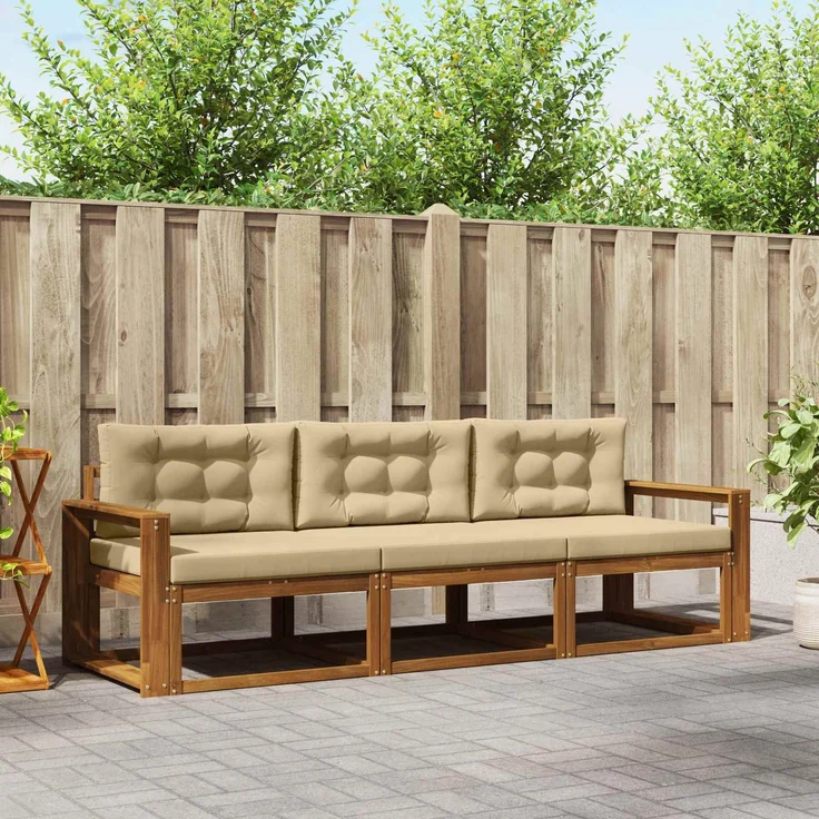 vidaXL Outdoor-Sofagarnitur 3 stk. 3-Sitzer Natur und Beige 3367131 – Bild 1