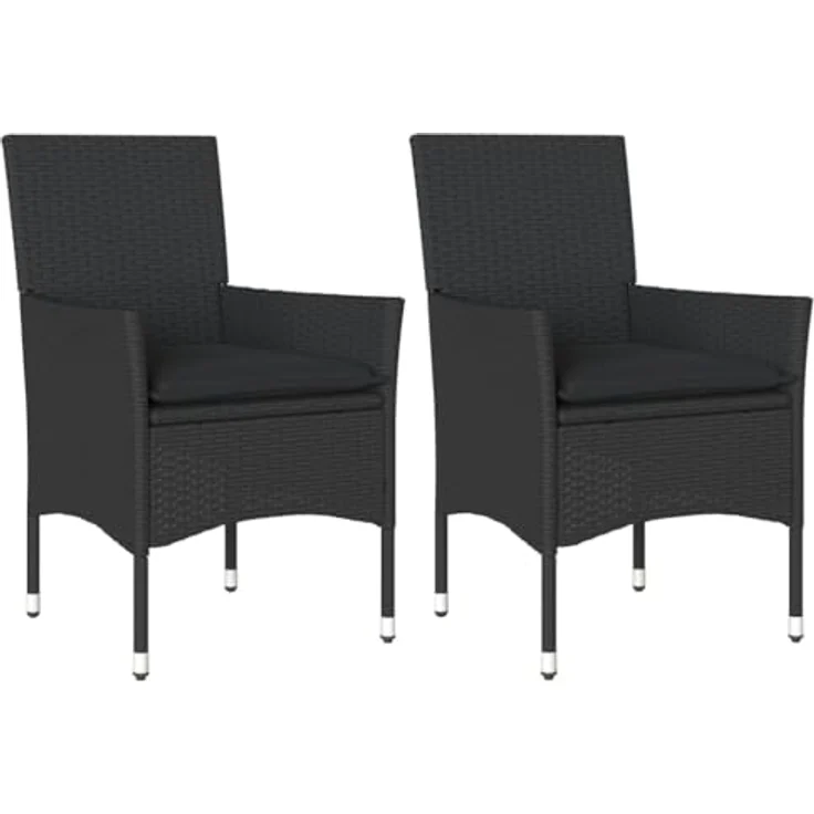 vidaXL Gartenstühle mit Kissen 2 Stk. Schwarz Poly Rattan 368109 – Bild 2