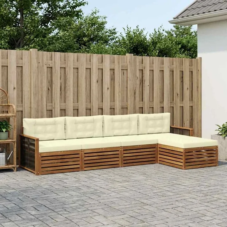 vidaXL Outdoor-Sofagarnitur 5 stk. 4-Sitzer Natur und Creme 3383233