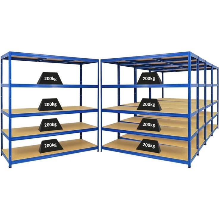 PROREGAL Mega Deal 5er-Set Schwerlastregal Giant Elephant 180 x 180 x 60 cm mit 5 Ebenen Fachlast 200kg Blau, Kellerregal, Steckregal, Garagenregal, Lagerregal