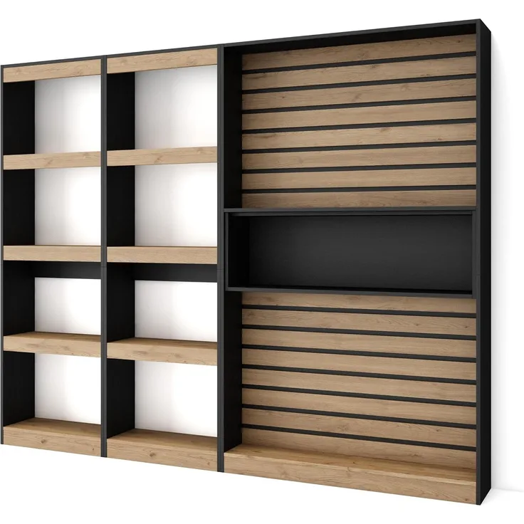 Skraut Home | Bücherregal Bibliothek | Bookshelf, Bookcase | 230 x 186 x 25 cm | Wohnzimmer, Esszimmer, Büro | Aufbewahrungsregal | Moderner Stil | Eiche Schwarz