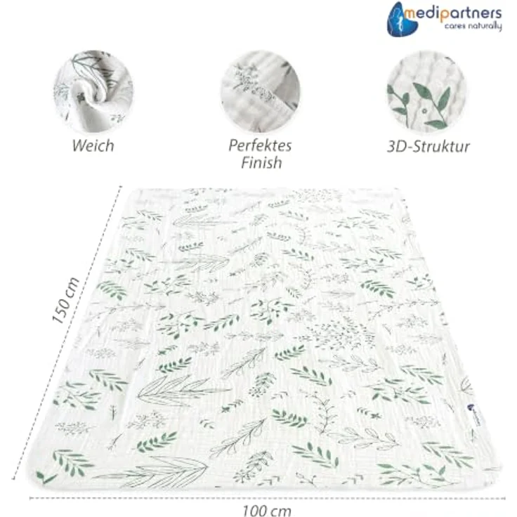 Medi Partners Musselin Babydecke 100x150cm Baby Decke Musselindecke Neugeborenen - dünne dünne Kuscheldecke Sommer Babydecken für Kleinkinder Krabbeldecke Kinderbett Kinderwagen (Olivenblatt) – Bild 3