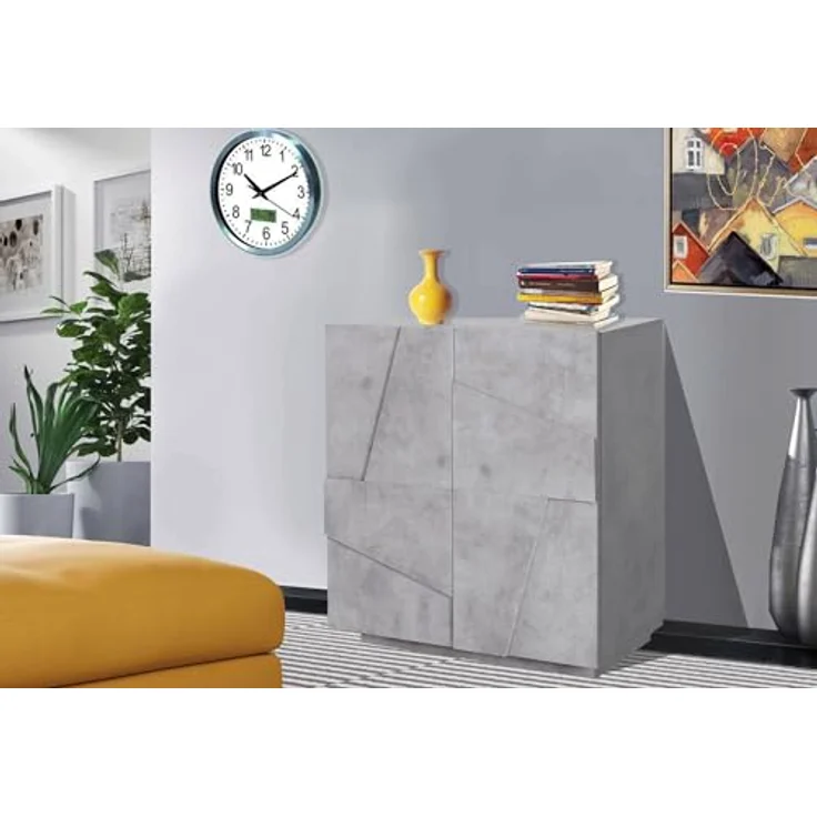 Dmora - Kommode Raoul, Küchen-Sideboard mit 2 Türen, Wohnzimmer-Buffet, 100 % Made in Italy, 81 x 44 x 86 cm, Zement, – Bild 6