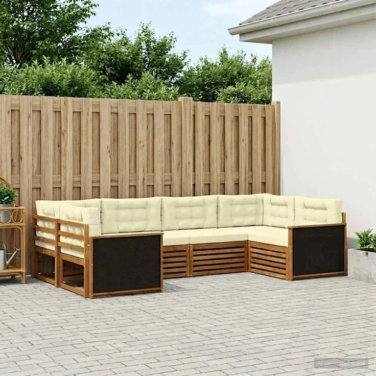 vidaXL Outdoor-Sofagarnitur 6 stk. 6-Sitzer Natur und Creme 3383763 – Bild 1