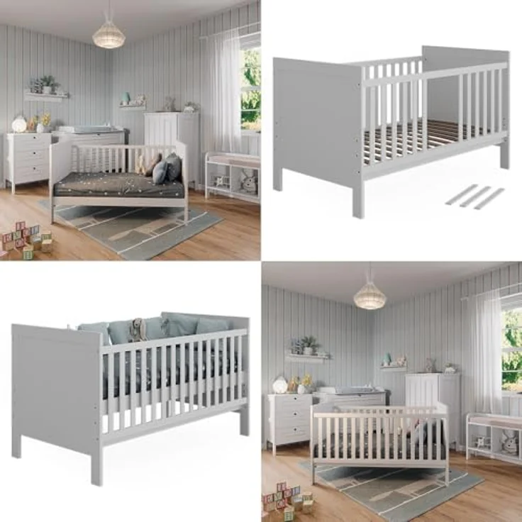 VitaliSpa Ajaton, Babybett mit Rausfallschutz und robustem Design, Weiß, 144,4 x 83 x 80,8 cm – Bild 8