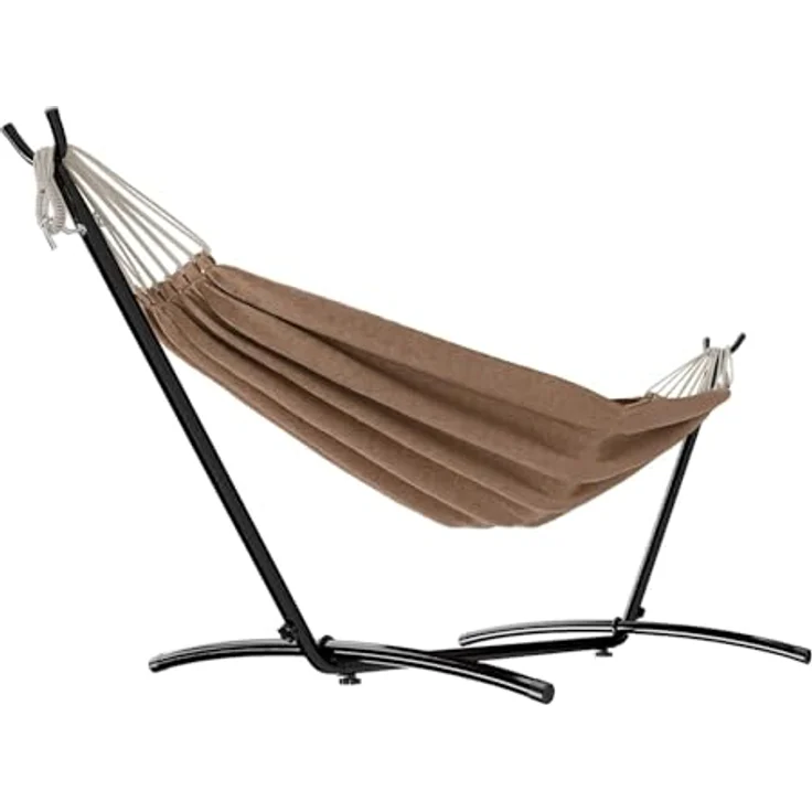 GARMIO Hängematte mit Gestell, 200kg Belastbarkeit, klappbar, inkl. Zubehör & Tragetasche, in Braun, 270x110x105cm – Bild 5