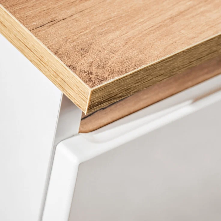 Waschtischunterschrank CAMPOS-56, Hochglanz weiß mit Wotaneiche, B/H/T: ca. 94/63,5/50 cm – Bild 7
