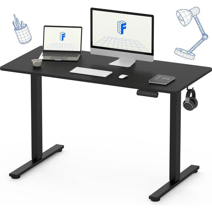 FLEXISPOT Höhenverstellbarer Schreibtisch Basic Plus 120x60 cm mit Haken und Memory-Handsteuerung-Sitz-Stehpult für Büro & Home-Office (Schwarz) – Bild 1