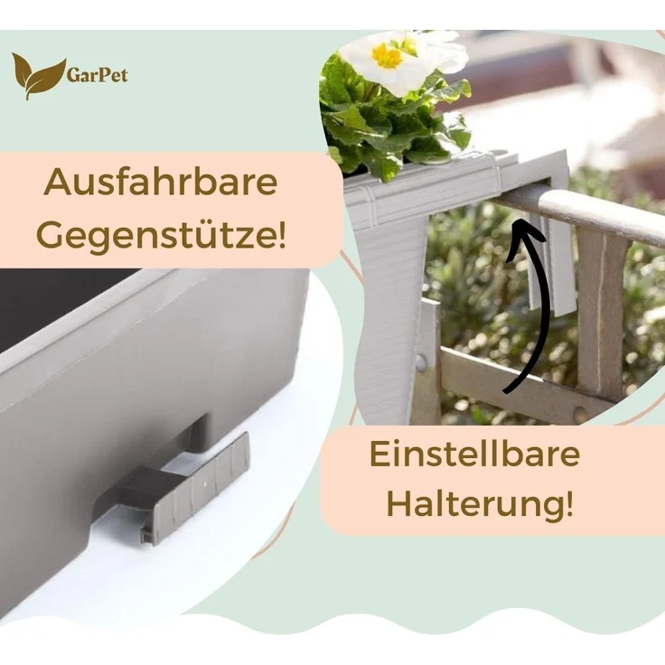 GarPet Balkonkasten 4er Set Blumen Kasten Balkon Geländer Wasserspeicher Rattan Weiß 60 cm – Bild 4