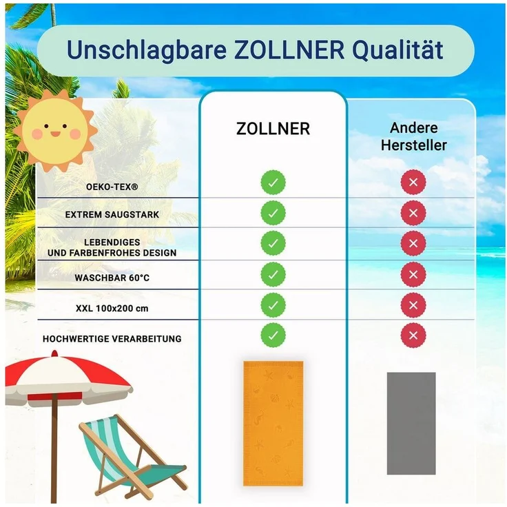 ZOLLNER Strandtuch, Frottier (1-St), 100 x 200 cm, 100% Baumwolle, vom Hotelwäschespezialisten – Bild 3