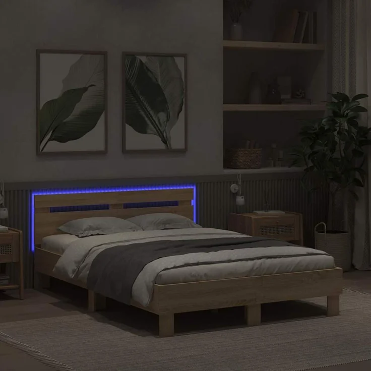 vidaXL Bettrahmen mit LED Sonoma 137 x 190 cm Holzwerkstoff 3402848 – Bild 4