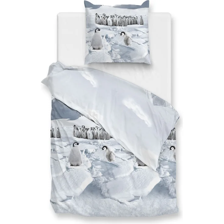 Zo! Home Flanell Bettwäsche 135x200 cm Pinguini blue Pinguin Eis Schnee Arktis